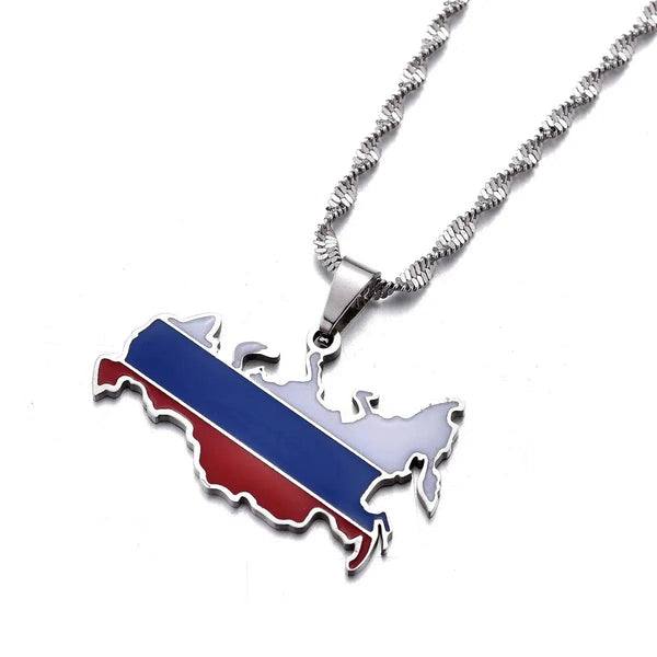 Russia Flag Map Necklace