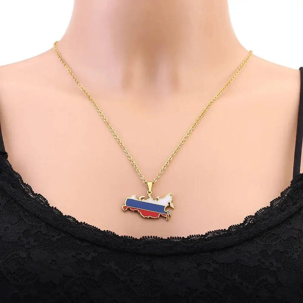 Russia Flag Map Necklace
