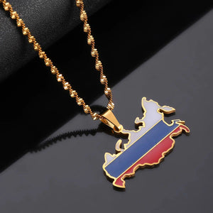 Russia Flag Map Necklace