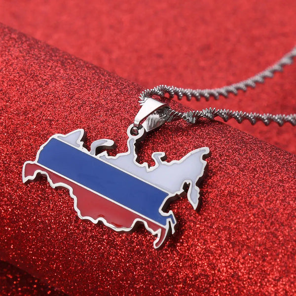 Russia Flag Map Necklace