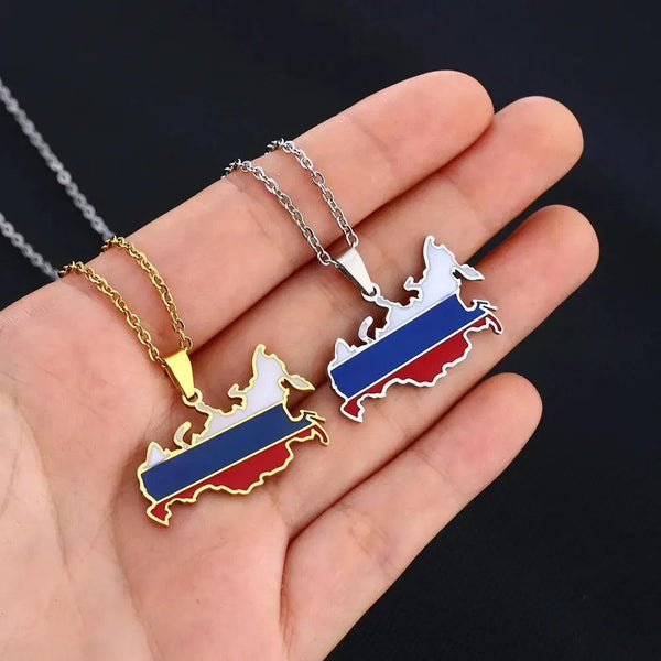Russia Flag Map Necklace