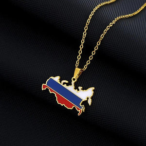 Russia Flag Map Necklace