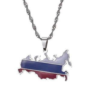 Russia Flag Map Necklace