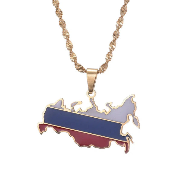 Russia Flag Map Necklace