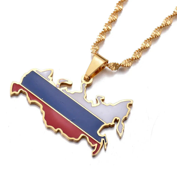 Russia Flag Map Necklace