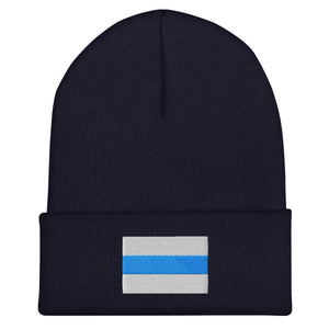 Russian Anti War - White Blue White Flag Beanie - Embroidered Winter Hat