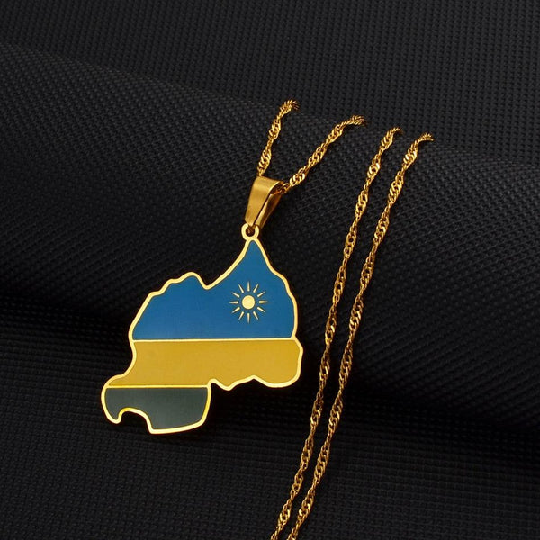 Rwanda Flag Map Necklace