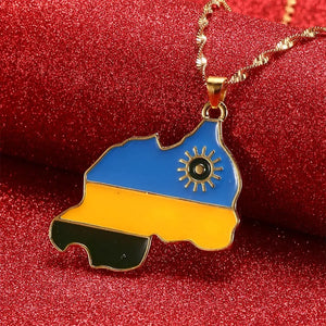 Rwanda Flag Map Necklace