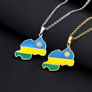 Rwanda Flag Map Necklace