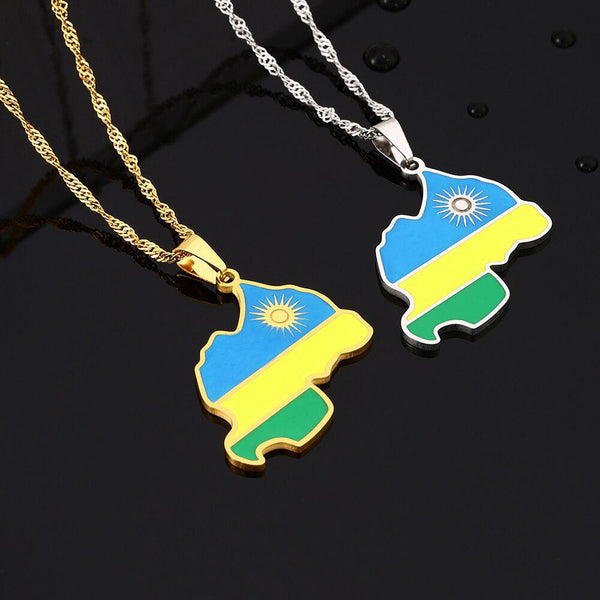 Rwanda Flag Map Necklace