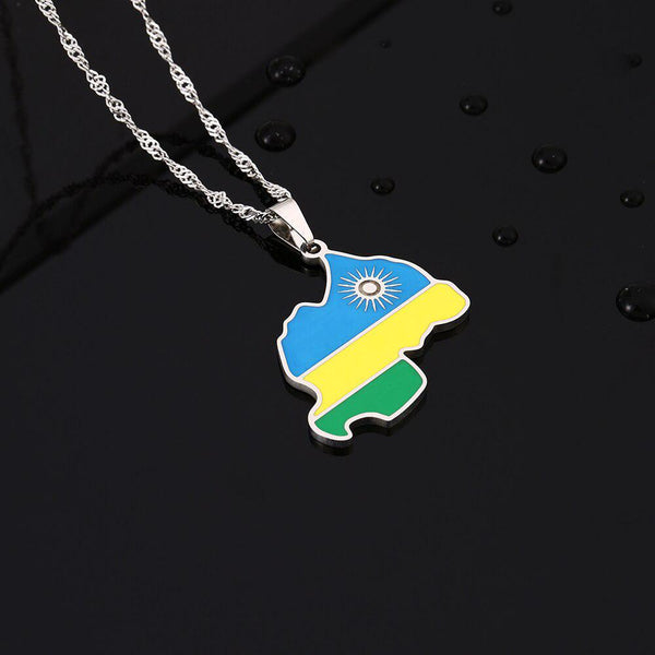 Rwanda Flag Map Necklace