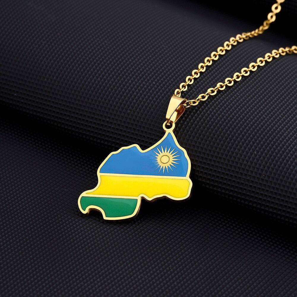 Rwanda Flag Map Necklace