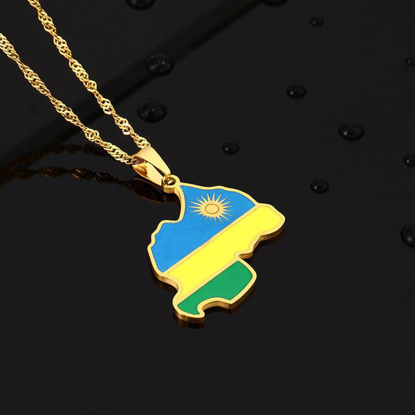 Rwanda Flag Map Necklace