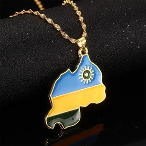 Rwanda Flag Map Necklace