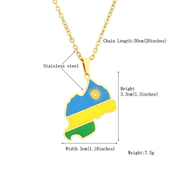 Rwanda Flag Map Necklace