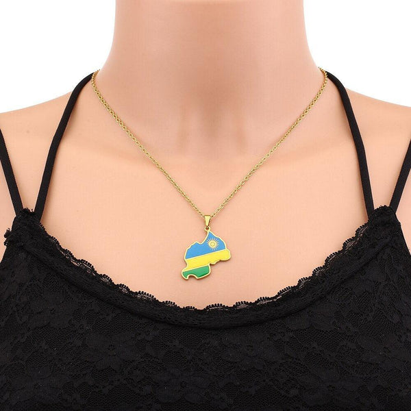 Rwanda Flag Map Necklace