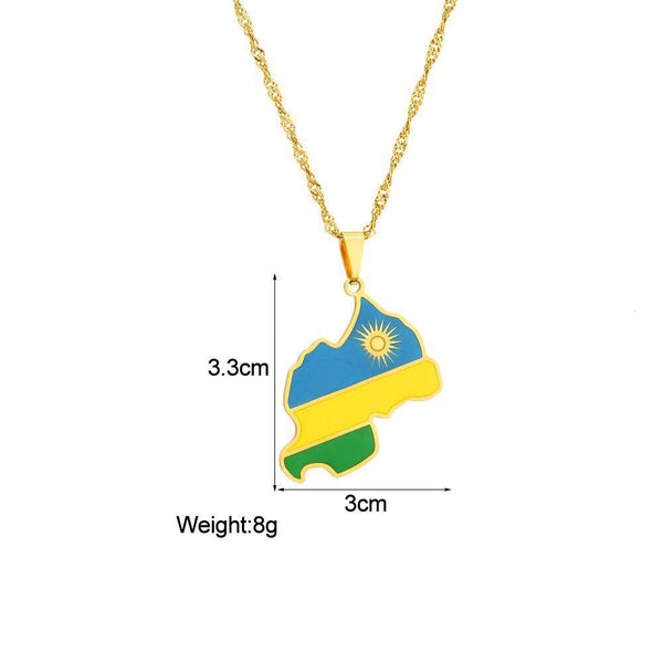 Rwanda Flag Map Necklace