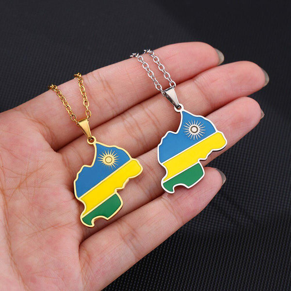 Rwanda Flag Map Necklace