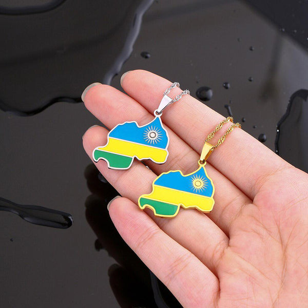 Rwanda Flag Map Necklace