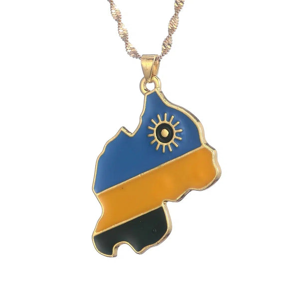 Rwanda Flag Map Necklace