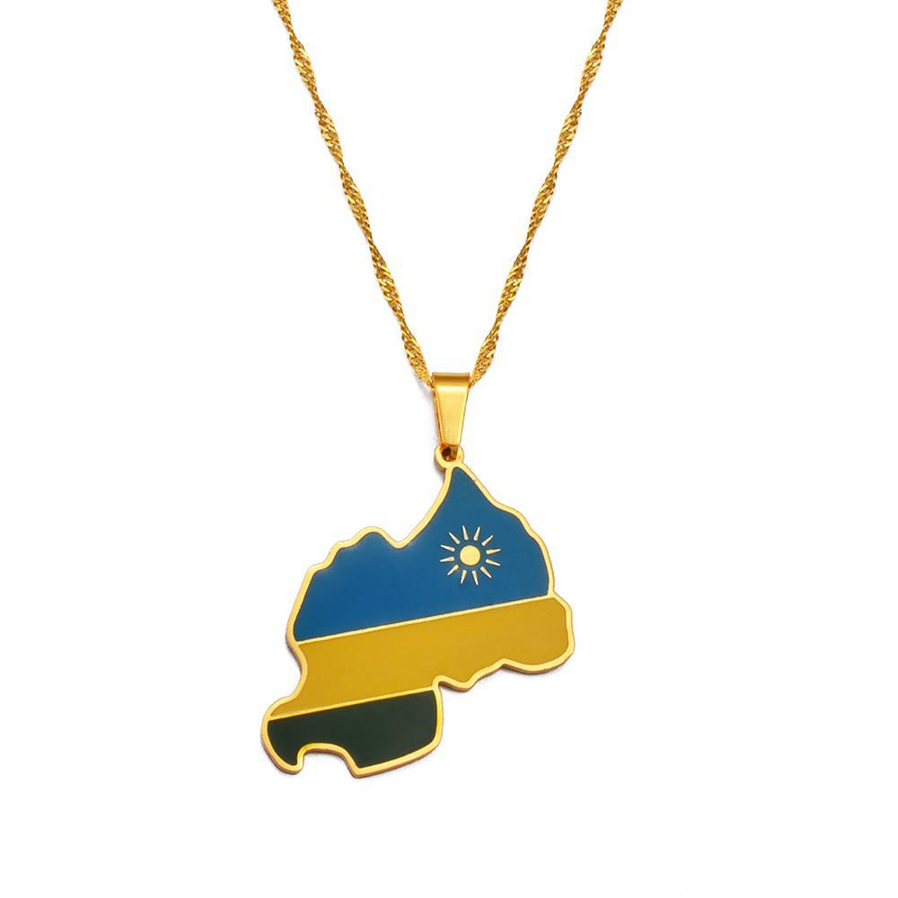 Rwanda Flag Map Necklace