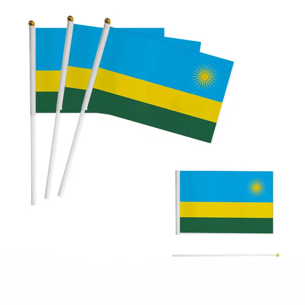 Rwanda Flag on Stick - Small Handheld Flag (50/100Pcs)