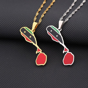 Saint Kitts and Nevis Flag Map Necklace