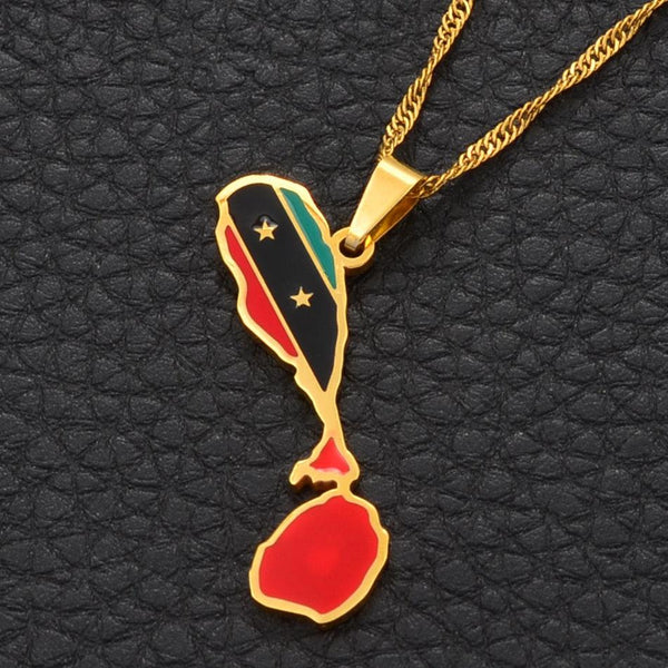 Saint Kitts and Nevis Flag Map Necklace