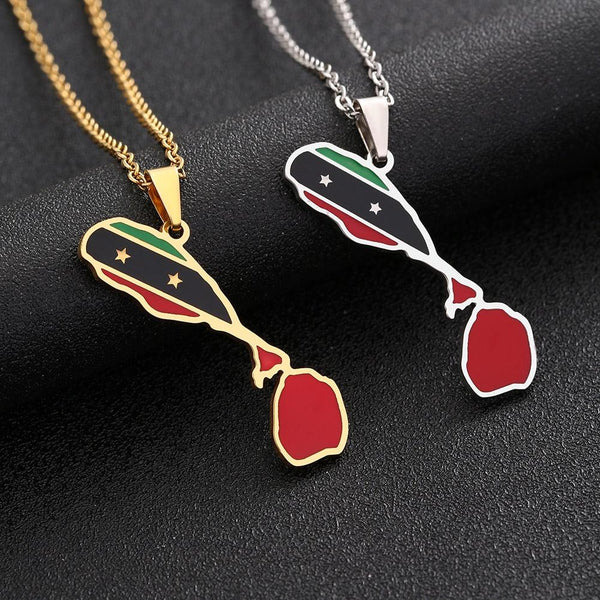 Saint Kitts and Nevis Flag Map Necklace