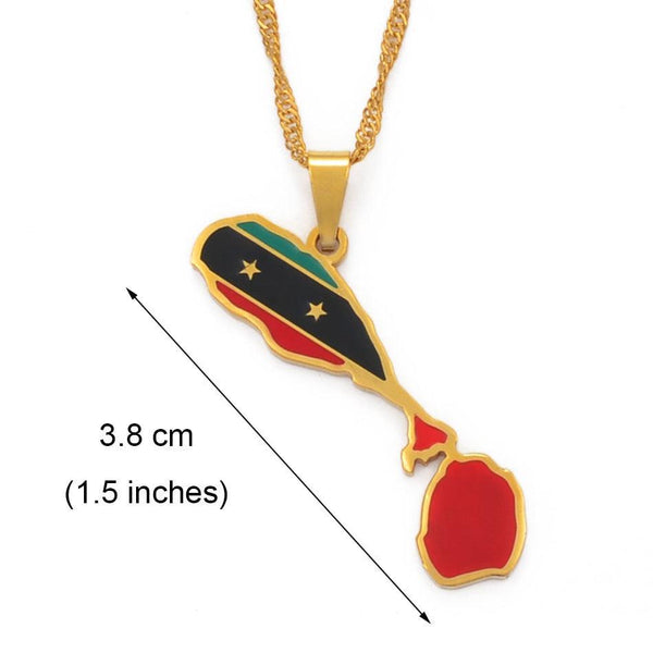 Saint Kitts and Nevis Flag Map Necklace