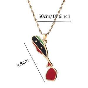 Saint Kitts and Nevis Flag Map Necklace