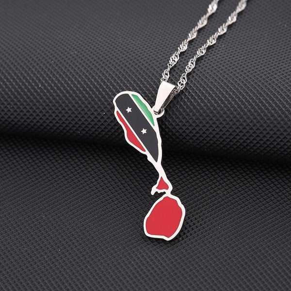 Saint Kitts and Nevis Flag Map Necklace