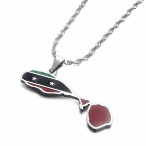 Saint Kitts and Nevis Flag Map Necklace