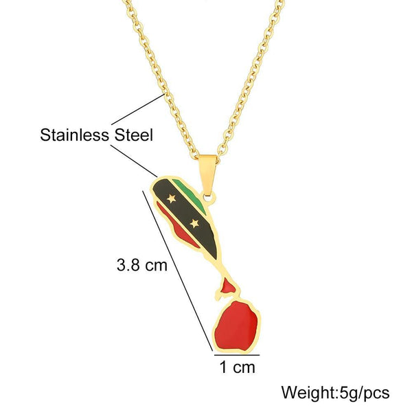 Saint Kitts and Nevis Flag Map Necklace