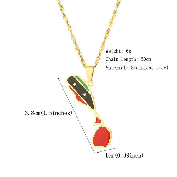 Saint Kitts and Nevis Flag Map Necklace