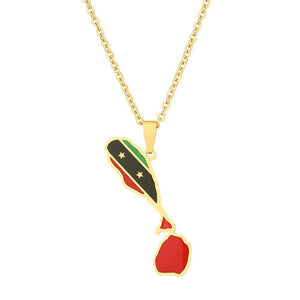 Saint Kitts and Nevis Flag Map Necklace