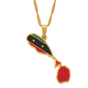 Saint Kitts and Nevis Flag Map Necklace