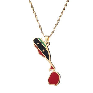 Saint Kitts and Nevis Flag Map Necklace