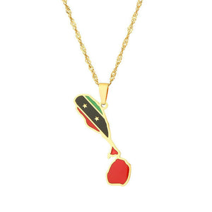 Saint Kitts and Nevis Flag Map Necklace