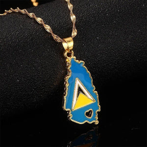 Saint Lucia Flag Map Necklace