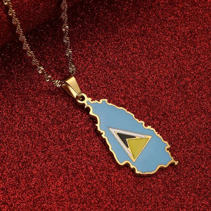 Saint Lucia Flag Map Necklace