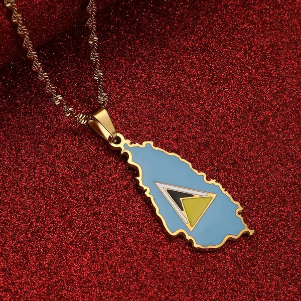 Saint Lucia Flag Map Necklace