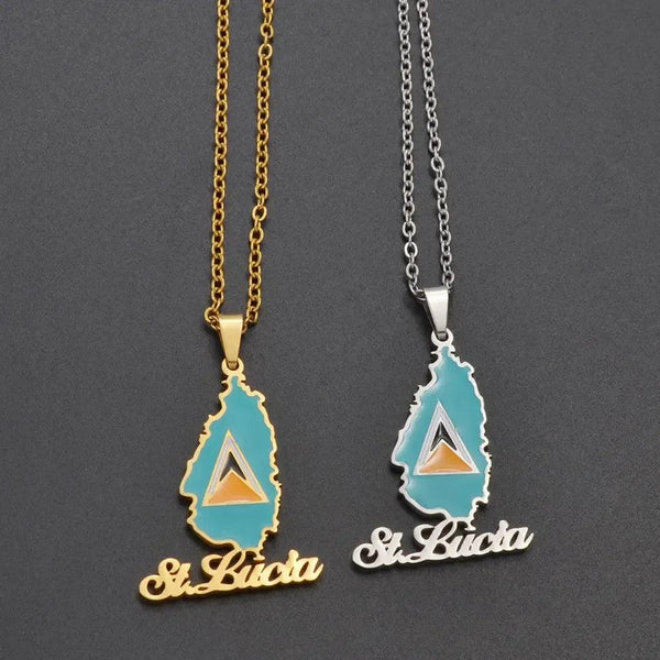 Saint Lucia Flag Map Necklace