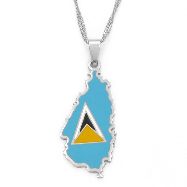 Saint Lucia Flag Map Necklace