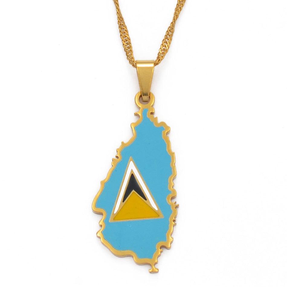 Saint Lucia Flag Map Necklace