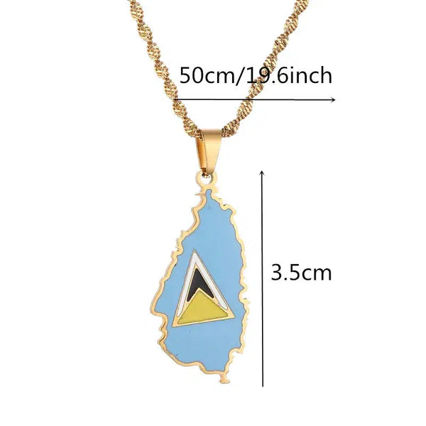 Saint Lucia Flag Map Necklace