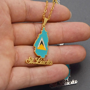 Saint Lucia Flag Map Necklace