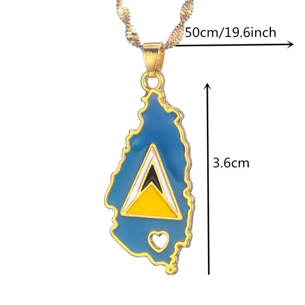 Saint Lucia Flag Map Necklace