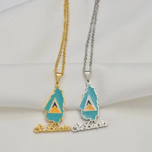 Saint Lucia Flag Map Necklace