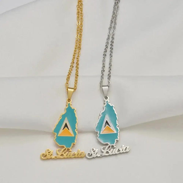 Saint Lucia Flag Map Necklace